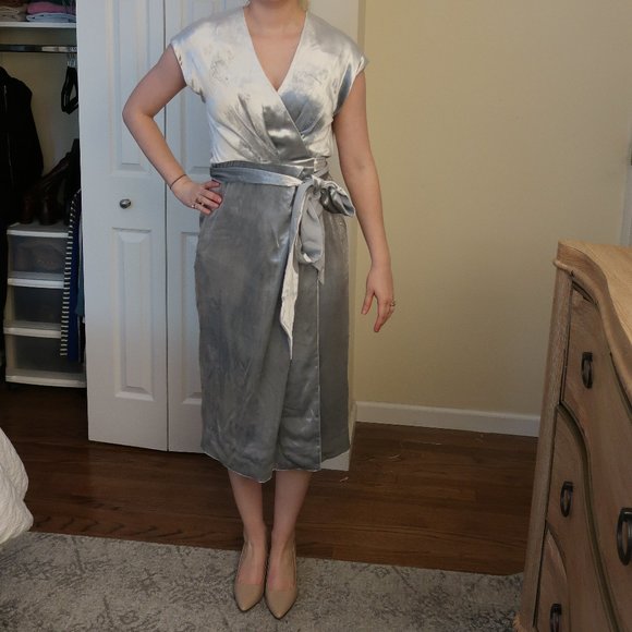 NWT J. Crew Silver Velvet Wrap Dress - Picture 2 of 13